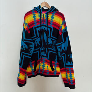 Vintage Y2K Baja Zip Hoodie XXL | Southwestern Knit Skater Festival Hoodie